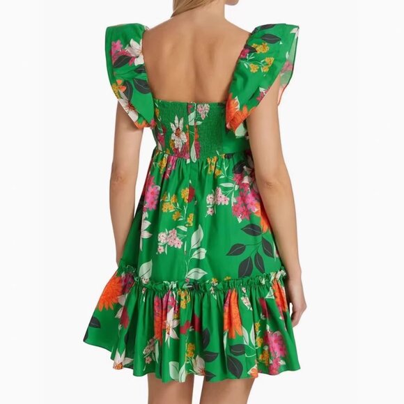 NEW Cara Cara Lexa Mini Dress Medium Punch Floral Green Cotton Causal Party - Picture 7 of 9